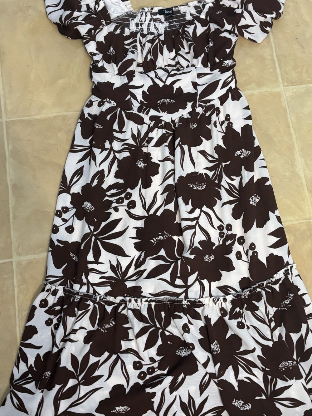 Trixxi Brown and White Floral Maxi Dress